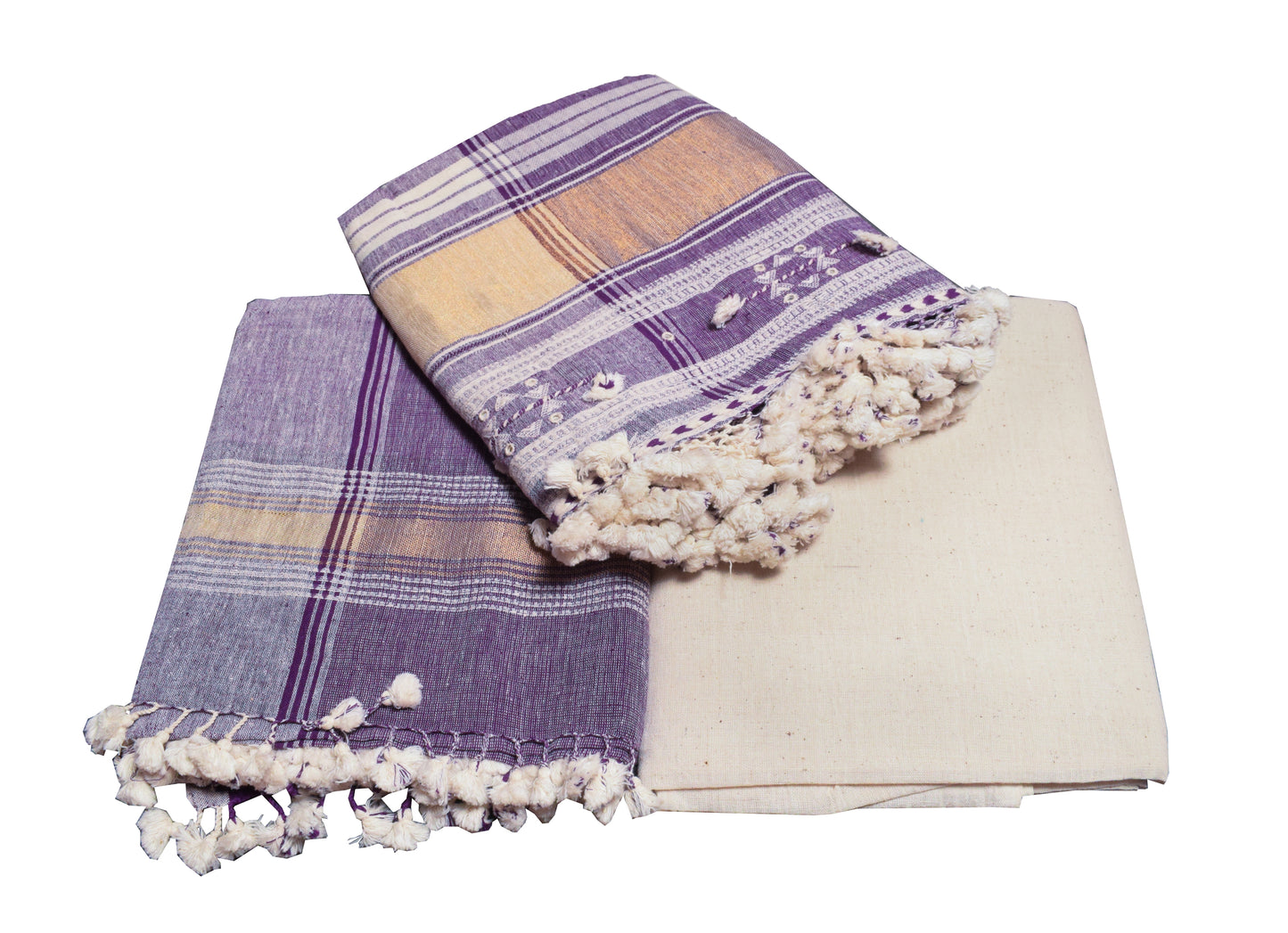 Handloom Woven Kala Cotton Patterned Weaving Fine Mirrorwork Dress Material with Tassels - 2.5 Mt Top    -  SKU : JM25201A