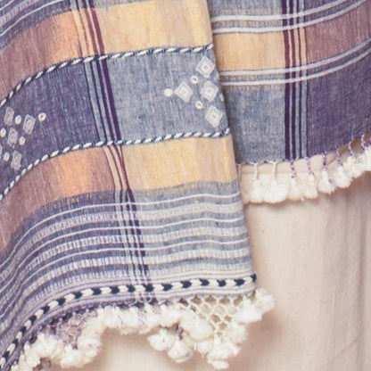 Handloom Woven Kala Cotton Patterned Weaving Fine Mirrorwork Dress Material with Tassels - 2.5 Mt Top    -  SKU : JM25201B