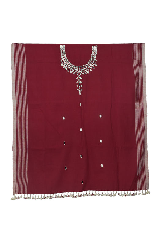 Handloom Woven Kala Cotton Patterned Weaving Fine Mirrorwork Dress Material with Tassels - 2.5 Mt Top - SKU : JM03401A