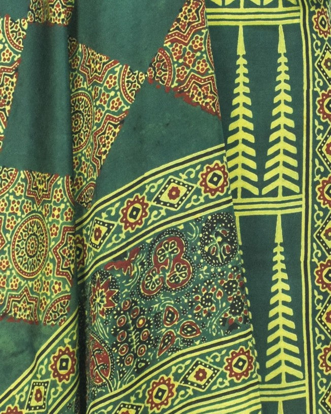 Ajrakh Modal Silk Natural Dye Hand Block Print Dress Material with Full Ajrakh Heavy Dupatta - with Tassels - 2.5 Mt Top - SKU : AI1730BA