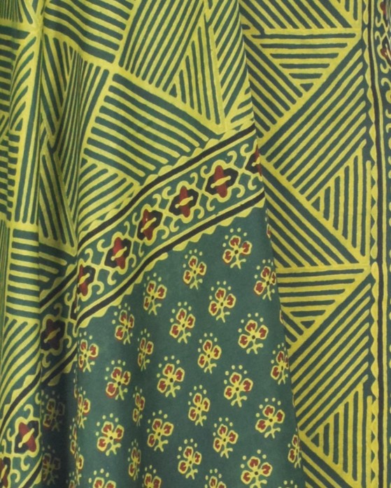 Ajrakh Modal Silk Natural Dye Hand Block Print Dress Material with Full Ajrakh Heavy Dupatta - with Tassels - 2.5 Mt Top - SKU : AI1730BH