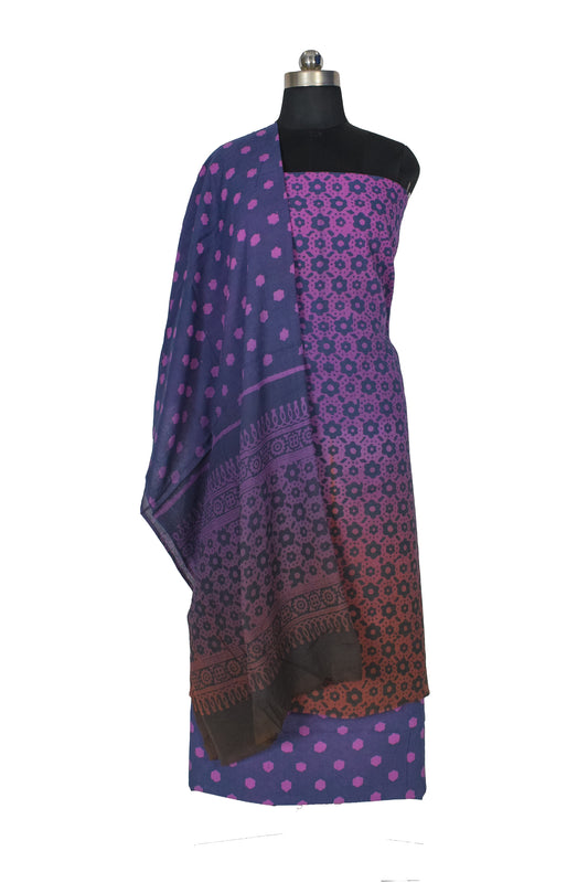 Wax Batik Cotton Ombre dyeing Hand Block Print Dress Material with 44 Inch wide Dupatta - 2.5 Mtr Length - SKU : RA04801E