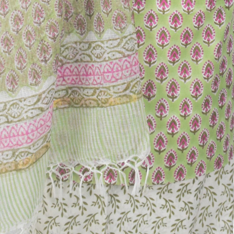 Hand Block Print Cotton Dress Material with Plain Bottom and Kota Doria Dupatta with Tassels - 2.5 Mt Top - SKU : TJ20701B