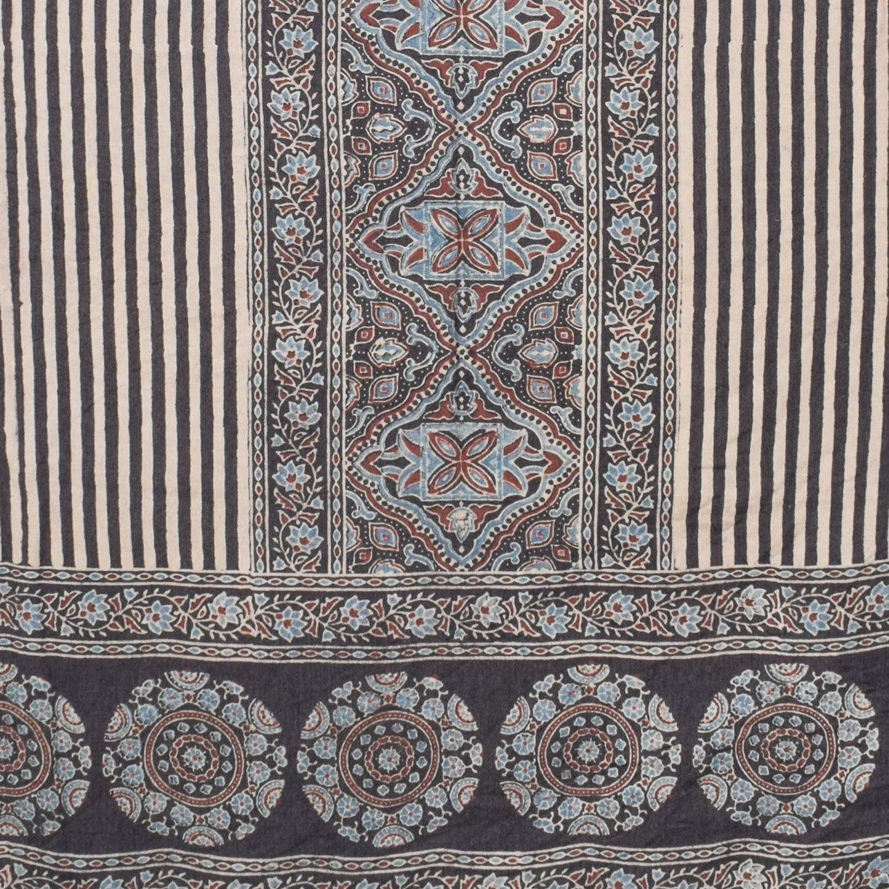Ajrakh Fine Cotton Natural Dye Hand Woven Hand Block Print Dress Material with Tassels - 2.5 Mt Top - SKU : DB13701B