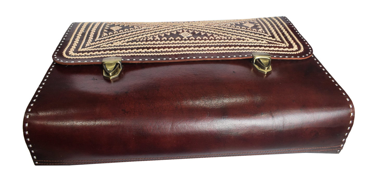 Jari Kaam - Leather Art Pure Leather Leathercraft Hand Made Executive Office Bag - 28 cms Length - SKU : AB28301A