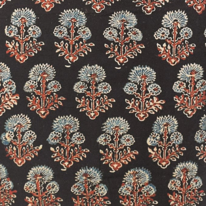 Ajrakh Cotton Natural Dye Hand Block Print Unstitched Kurta Fabric Mtr Length 2.5 Mtr Length - SKU : AI24201N