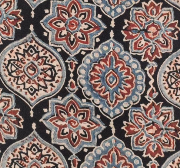 Ajrakh Cotton Natural Dye Hand Block Print Unstitched Kurta Fabric Mtr Length 2.5 Mtr Length - SKU : RM10301L