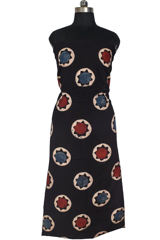 Ajrakh Cotton Natural Dye Hand Block Print Unstitched Kurta Fabric Mtr Length 3 Mtr Length - SKU : AI11303A