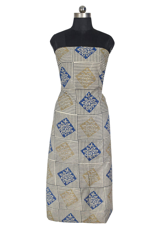 Ajrakh Cotton Natural Dye Hand Block Print Unstitched Kurta Fabric Mtr Length 3 Mtr Length - SKU : AI11303I