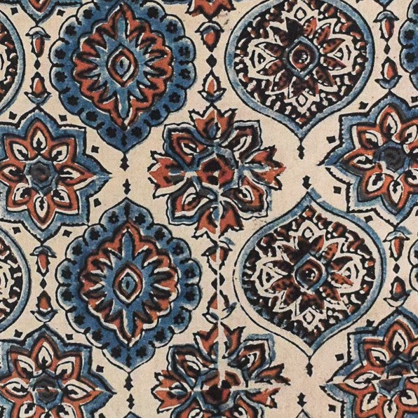 Ajrakh Cotton Natural Dye Hand Block Print Unstitched Kurta Fabric Mtr Length 3 Mtr Length - SKU : RM10301M