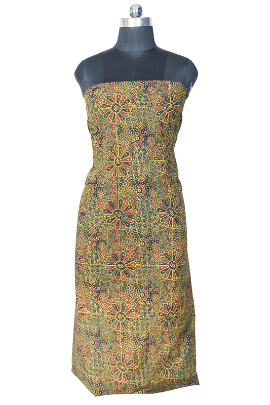Ajrakh Cotton Natural Dye Hand Block Print Unstitched Kurta Fabric 2.5 Mtr Length - SKU : AI24201G
