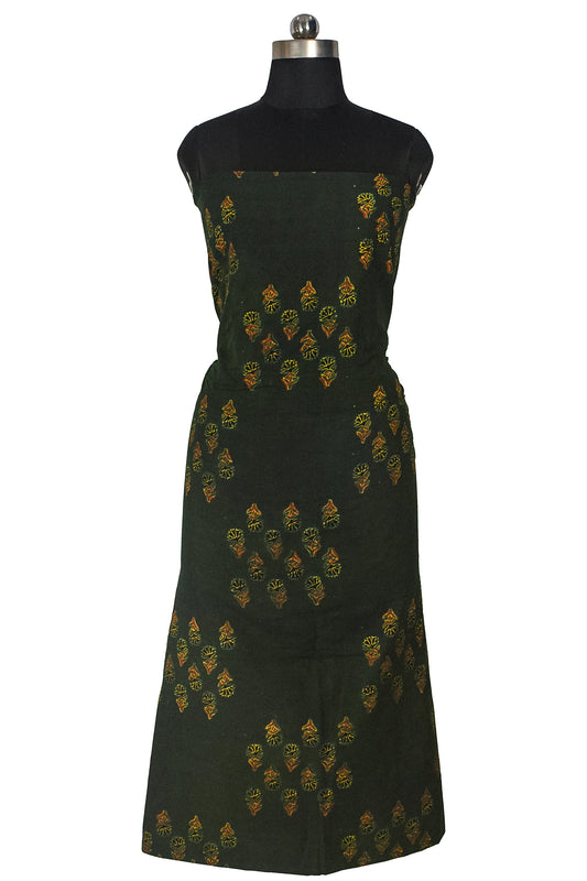 Ajrakh Cotton Natural Dye Hand Block Print Unstitched Kurta Fabric Mtr Length 3 Mtr Length - SKU : ID21B02A