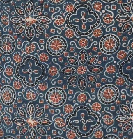 Ajrakh Cotton Natural Dye Hand Block Print Unstitched Kurta Fabric Mtr Length 3.5 Mtr Length - SKU : RM10301G