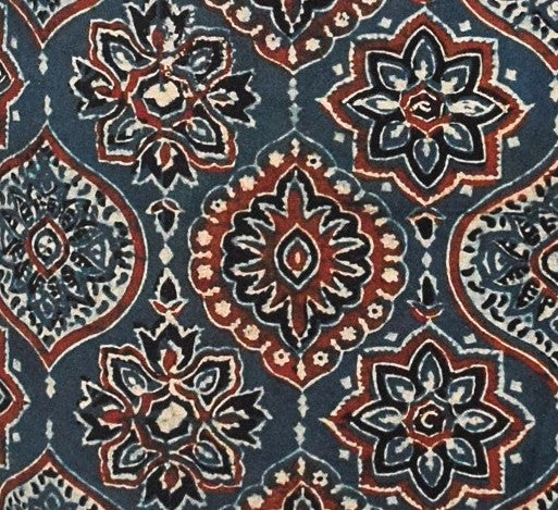 Ajrakh Cotton Natural Dye Hand Block Print Unstitched Kurta Fabric Mtr Length 3 Mtr Length - SKU : RM10301N