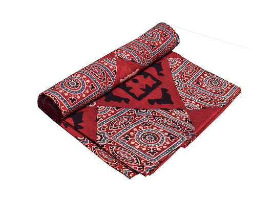 Ajrakh Cotton Natural Dye Hand Block Print Unstitched Kurta Fabric Mtr Length 2.5 Mtr Length - SKU : ID2190AB