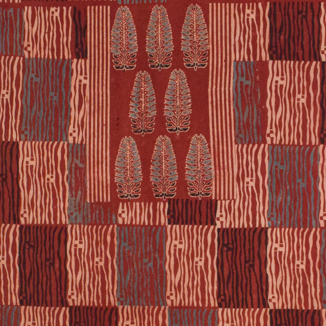 Ajrakh Cotton Natural Dye Hand Block Print Unstitched Kurta Fabric 2.5 Mtr Length - SKU : MS25801C