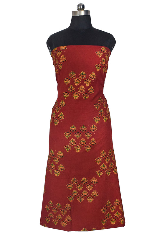 Ajrakh Cotton Natural Dye Hand Block Print Unstitched Kurta Fabric Mtr Length 3 Mtr Length - SKU : ID21B02C