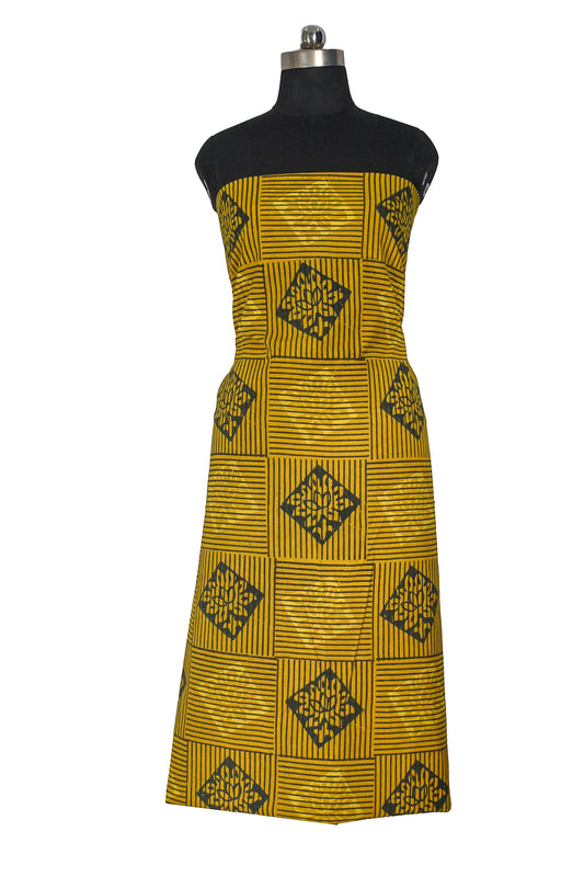 Ajrakh Cotton Natural Dye Hand Block Print Unstitched Kurta Fabric Mtr Length 3 Mtr Length - SKU : AI11303D