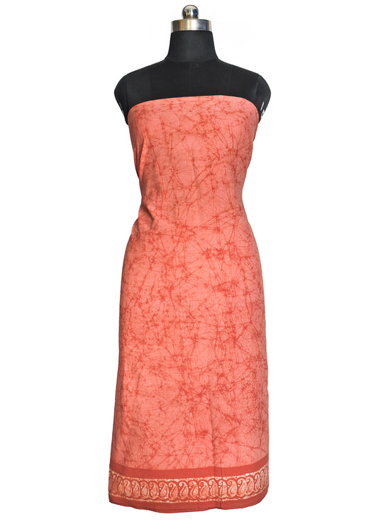 Wax Batik Cotton Hand Block Print Unstitched Kurta Fabric 2.5 Mtr Length - SKU : RA25B01B