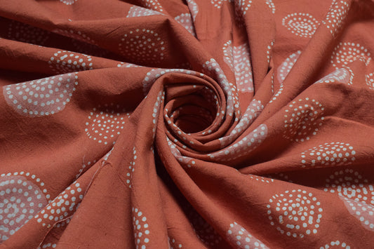 Wax Batik Cotton Hand Block Print Unstitched Kurta Fabric 2.5 Mtr Length - SKU : RA25B01E