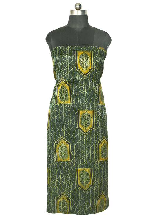 Ajrakh Mashru Silk Natural Dye Hand Block Print Unstitched Kurta Fabric 2.5 Mtr Length - SKU : AI13101D