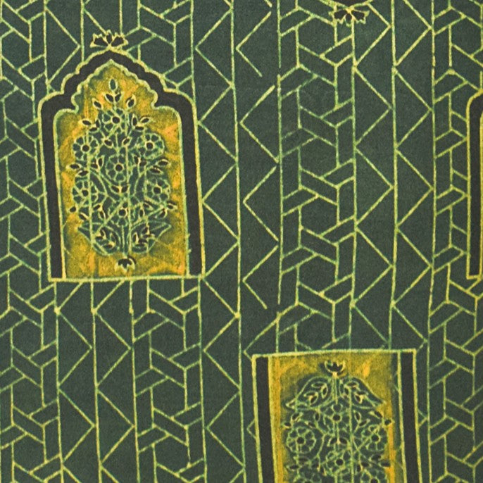 Ajrakh Mashru Silk Natural Dye Hand Block Print Unstitched Kurta Fabric 3 Mtr Length - SKU : AI13104D