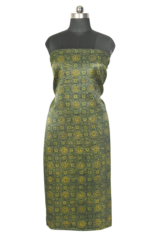Ajrakh Mashru Silk Natural Dye Hand Block Print Unstitched Kurta Fabric 3.0 Mtr Length - SKU : AI13104P