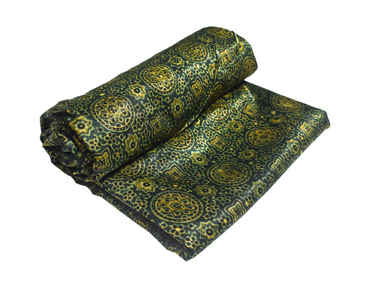 Ajrakh Mashru Silk Natural Dye Hand Block Print Unstitched Kurta Fabric 3 Mtr Length - SKU : AI13104P