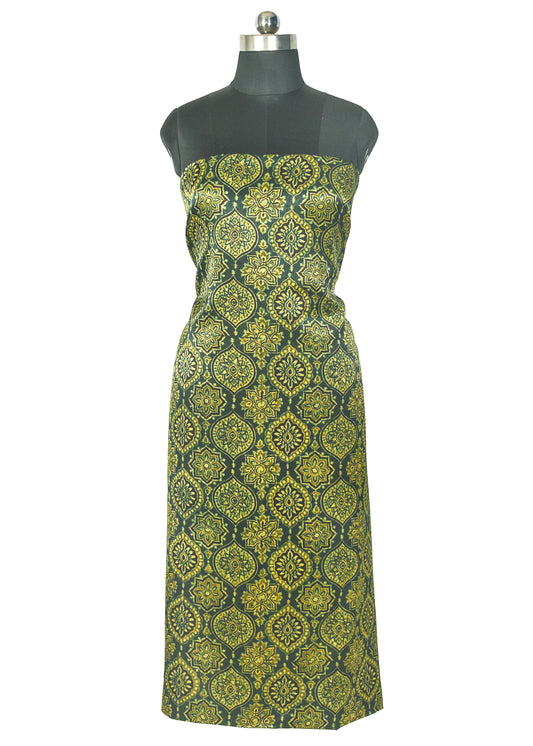 Ajrakh Mashru Silk Natural Dye Hand Block Print Unstitched Kurta Fabric 3.0 Mtr Length - SKU : AI13104V