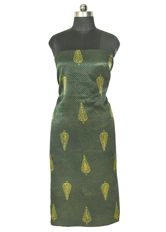 Ajrakh Mashru Silk Natural Dye Hand Block Print Unstitched Kurta Fabric 2.5 Mtr Length - SKU : AI1310AH