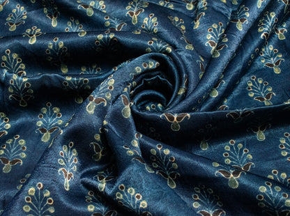 Ajrakh Mashru Silk Natural Dye Hand Block Print Unstitched Kurta Fabric   2.5 Mtr  Length  -  SKU : HM11301K
