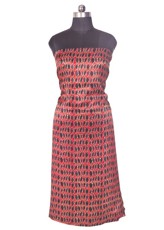 Ajrakh Mashru Silk Natural Dye Hand Block Print Unstitched Kurta Fabric 2.5 Mtr Length - SKU : AI13101H