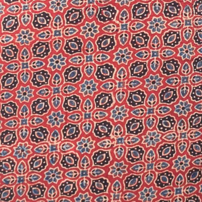Ajrakh Mashru Silk Natural Dye Hand Block Print Unstitched Kurta Fabric Mtr Length 3 Mtr Length - SKU : AI13105W
