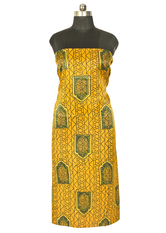 Ajrakh Mashru Silk Natural Dye Hand Block Print Unstitched Kurta Fabric 2.5 Mtr Length - SKU : AI13101C