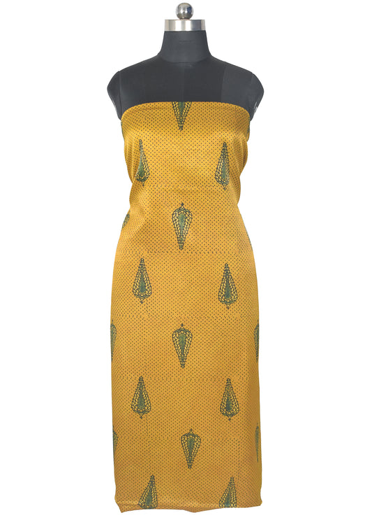 Ajrakh Mashru Silk Natural Dye Hand Block Print Unstitched Kurta Fabric 3.0 Mtr Length - SKU : AI13105G