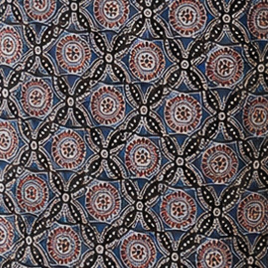 Ajrakh Mashru Silk Natural Dye Screen Print Hand Printed Unstitched Kurta Fabric 2.50 Mtr Length - SKU : AI02503G