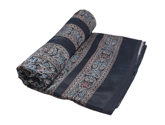 Ajrakh Mashru Silk Natural Dye Screen Print Hand Printed Unstitched Kurta Fabric 2.50 Mtr Length - SKU : AI29401O