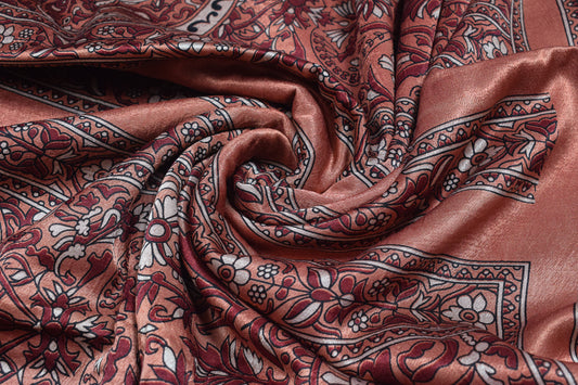 Ajrakh Mashru Silk Natural Dye Screen Print Hand Printed Unstitched Kurta Fabric 2.50 Mtr Length - SKU : AI29401F