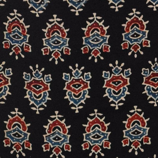 Ajrakh Modal Silk Natural Dye Hand Block Print Unstitched Kurta Fabric Mtr Length 3 Mtr Length - SKU : AI06402F