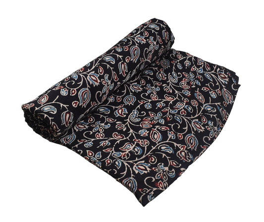 Ajrakh Modal Silk Natural Dye Hand Block Print Unstitched Kurta Fabric 3.00 Mtr Length - SKU : AI17102P