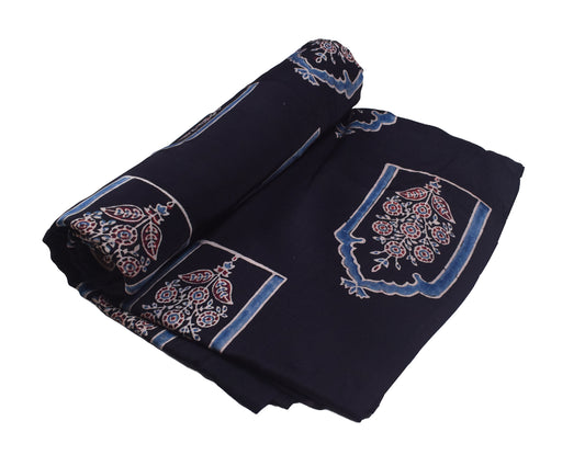 Ajrakh Modal Silk Natural Dye Hand Block Print Unstitched Kurta Fabric 3.00 Mtr Length - SKU : AI1710BF