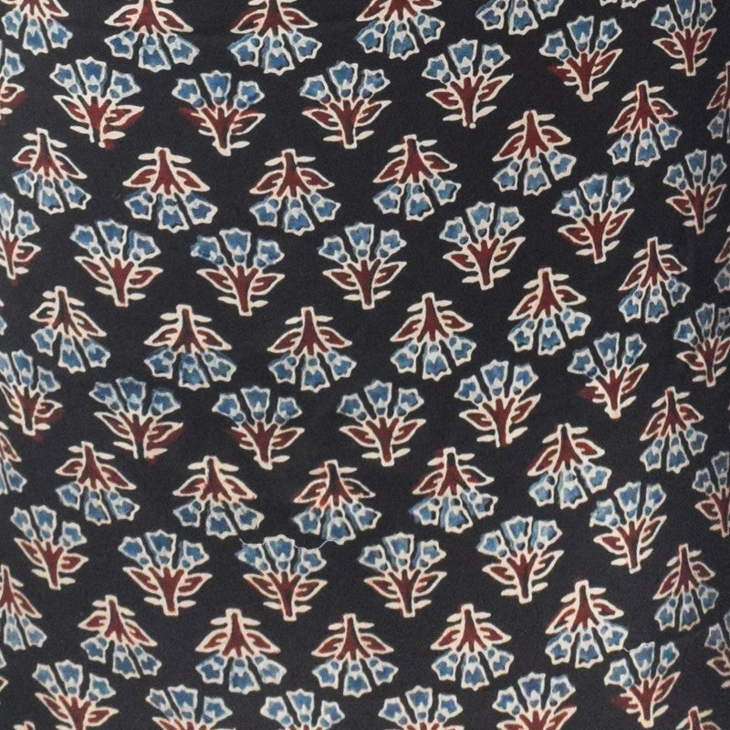 Ajrakh Modal Silk Natural Dye Hand Block Print Unstitched Kurta Fabric 3.00 Mtr Length - SKU : AI30102A
