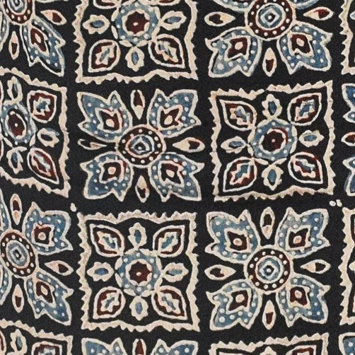 Ajrakh Modal Silk Natural Dye Hand Block Print Unstitched Kurta Fabric Mtr Length 2.25 Mtr Length - SKU : ID16901D