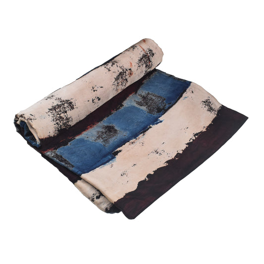 Ajrakh Modal Silk Natural Dye Hand Block Print Unstitched Kurta Fabric 3.00 Mtr Length - SKU : AI20102I