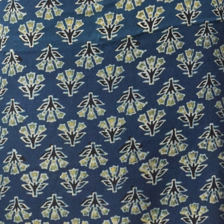 Ajrakh Modal Silk Natural Dye Hand Block Print Unstitched Kurta Fabric 2.50 Mtr Length - SKU : AI30101F