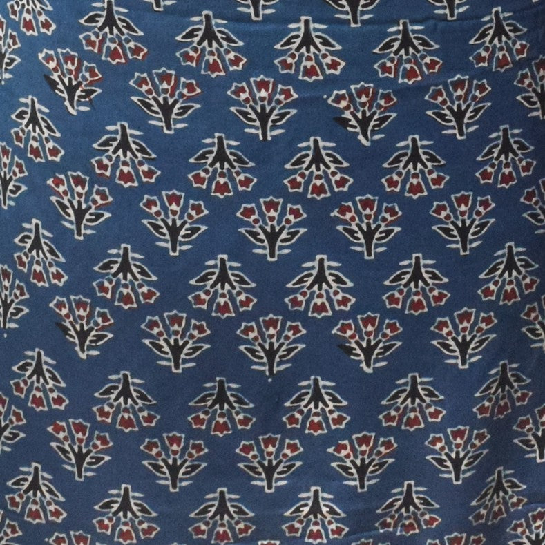Ajrakh Modal Silk Natural Dye Hand Block Print Unstitched Kurta Fabric 2.50 Mtr Length - SKU : AI30101C
