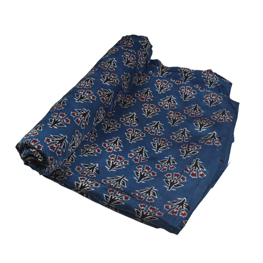 Ajrakh Modal Silk Natural Dye Hand Block Print Unstitched Kurta Fabric 3.00 Mtr Length - SKU : AI30102C