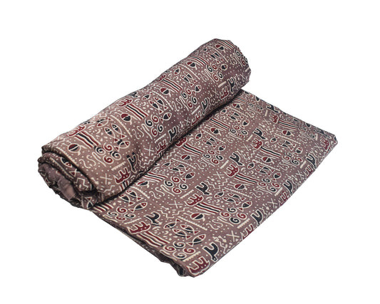 Ajrakh Modal Silk Natural Dye Hand Block Print Unstitched Kurta Fabric Mtr Length 2.75 Mtr Length - SKU : AI07B04A