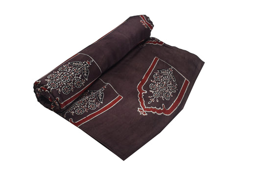 Ajrakh Modal Silk Natural Dye Hand Block Print Unstitched Kurta Fabric 3.00 Mtr Length - SKU : AI1710BC