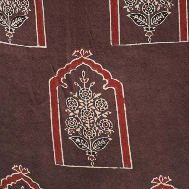 Ajrakh Modal Silk Natural Dye Hand Block Print Unstitched Kurta Fabric 3.00 Mtr Length - SKU : AI1710BC